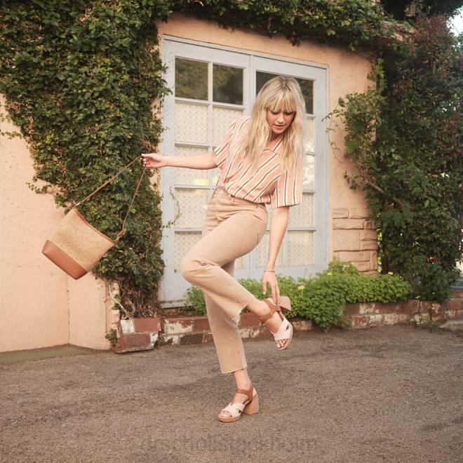 ljusbrun syntet/tyg mariah sandal med blockklack 8RZZ213 Dr. Scholl\'s unisex-